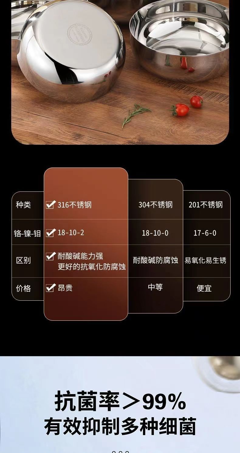 316不锈钢和面盆特厚家用不锈钢汤盆食品级不锈钢盆厨房洗菜盆详情3