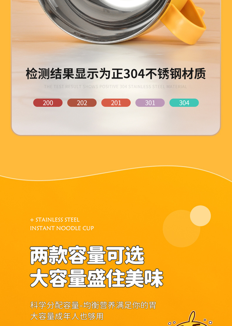 304 stainless steel instant noodle bowl, little yellow duck lunch box with lid, stand, draining water, student lunch box, portable dormitory lunch box pic 4