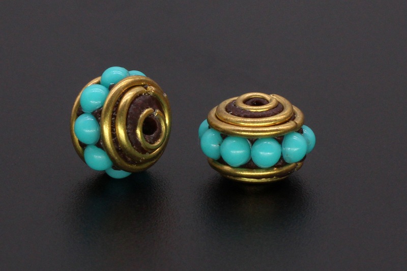 Nepalese copper bead, turquoise inlaid with Tibetan ornaments, retro ethnic style DIY jewelry accessory, back cloud partition bead 007 pic 4
