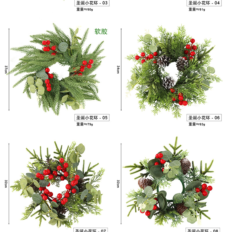 跨境新款圣诞节绿植仿真红果松柏门饰场景装饰氛围布置圣诞小花环详情4