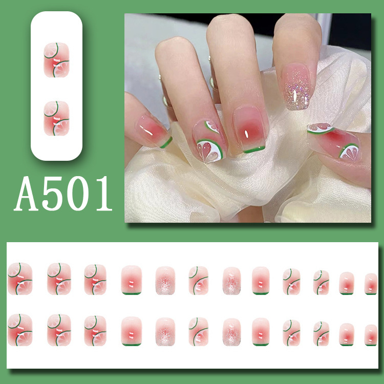 Wearable nail art pieces, artificial nail products, detachable, simple lemon ice transparent, popular online style Douyin nail art hair replacement pic 40