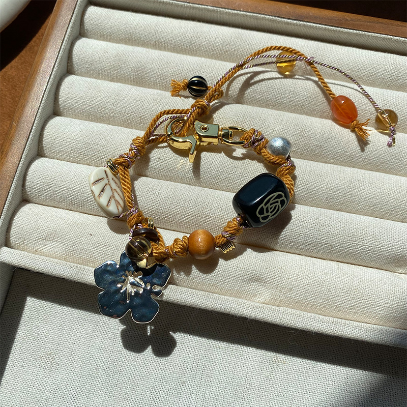 欧美春夏度假缤纷海岛扶桑花朵吊坠项链小众设计感编绳设计手链详情6