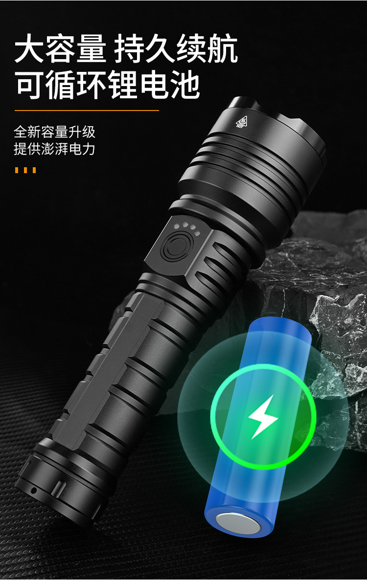 跨境新款苍龙白激光LED照明手电筒充电变焦户外远射大功率超亮强详情13