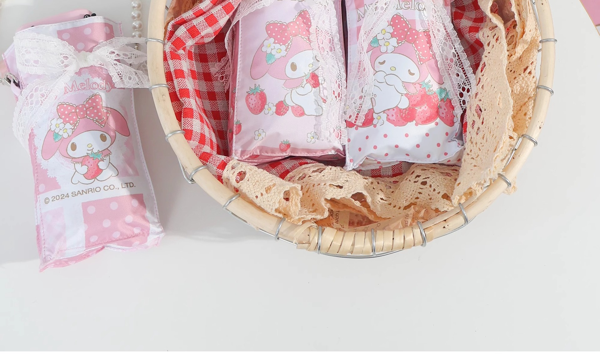 三丽鸥正版美乐蒂可爱卡通珠链五折太阳伞防晒蝴蝶结洛丽塔晴雨伞详情2