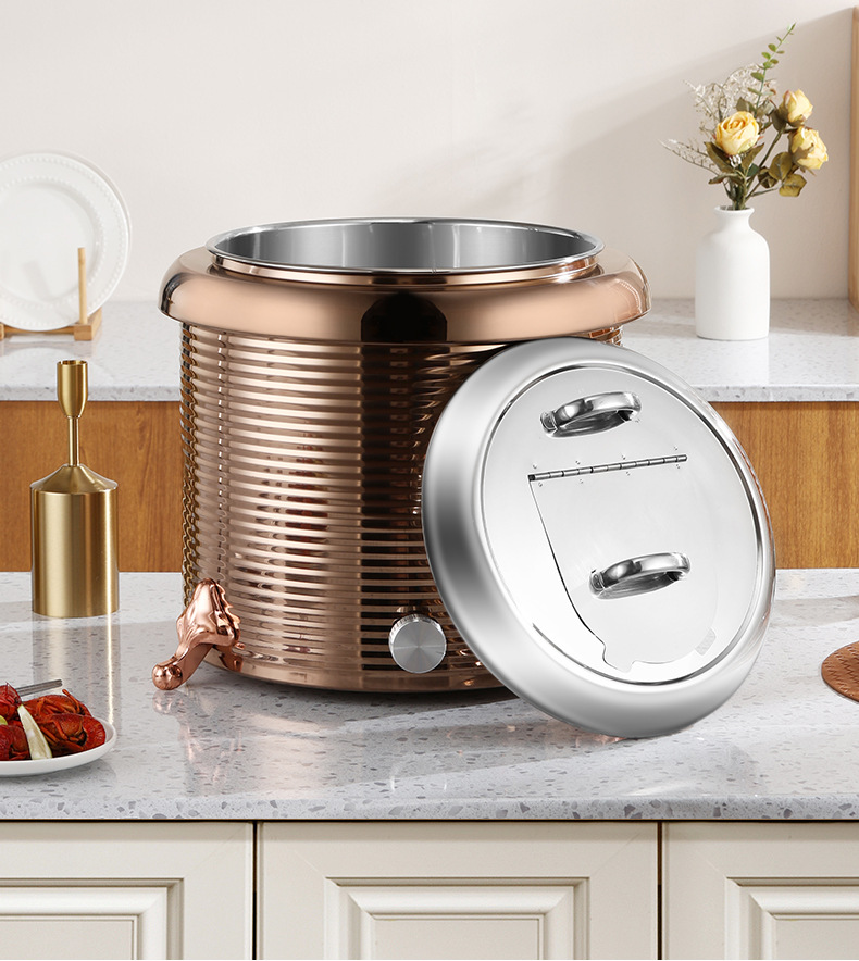 Stainless steel electric warm soup pot, commercial electronic insulated soup pot, hotel buffet electric heating warm soup stove pic 16