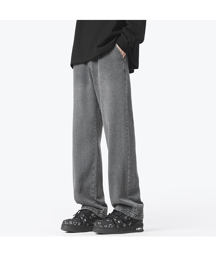 Retro and nostalgic, lightly washed, straight-leg, loose, irregular pants, loose cotton casual long pants, jeans for men pic 19