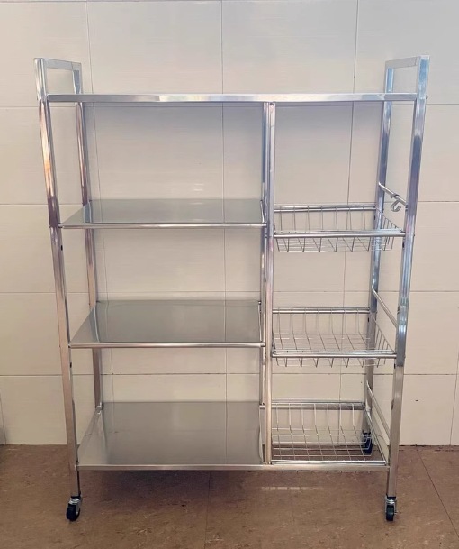 不锈钢厨房置物架菜篮子落地多层多功能微波炉锅具收纳架零食架子详情24