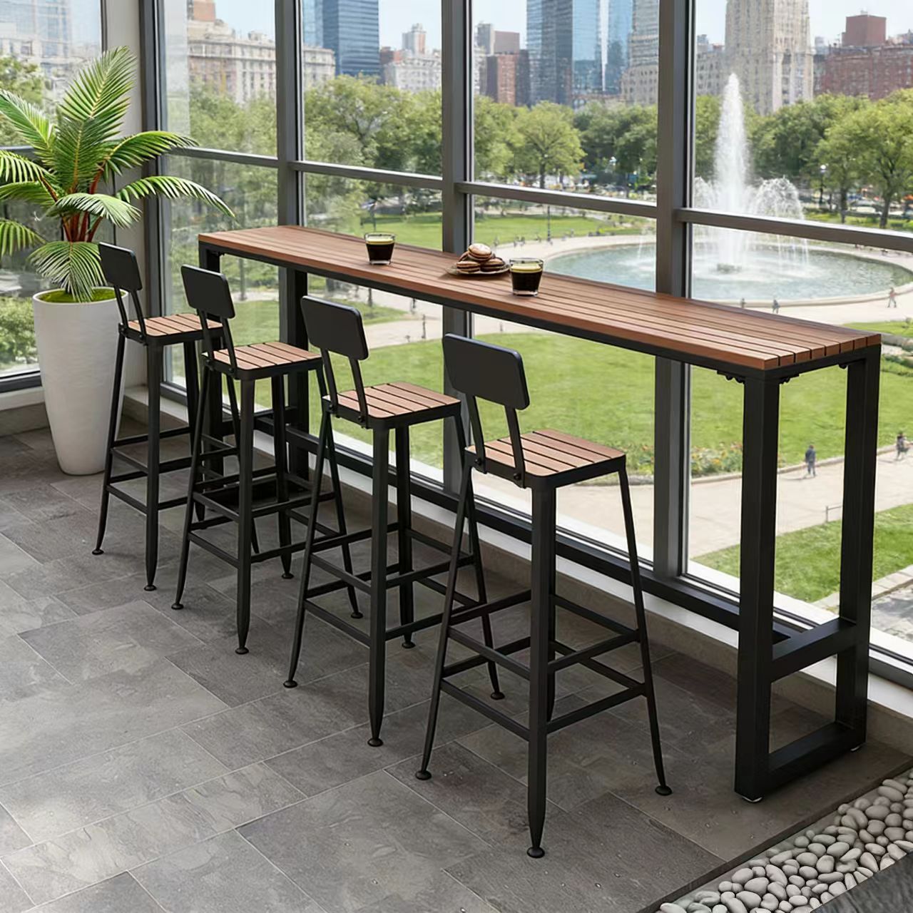 Star Terrace Bar counter table and chair set, coffee shop outdoor anti-corrosion and sun protection high leg narrow table, outdoor balcony wall long table pic 2