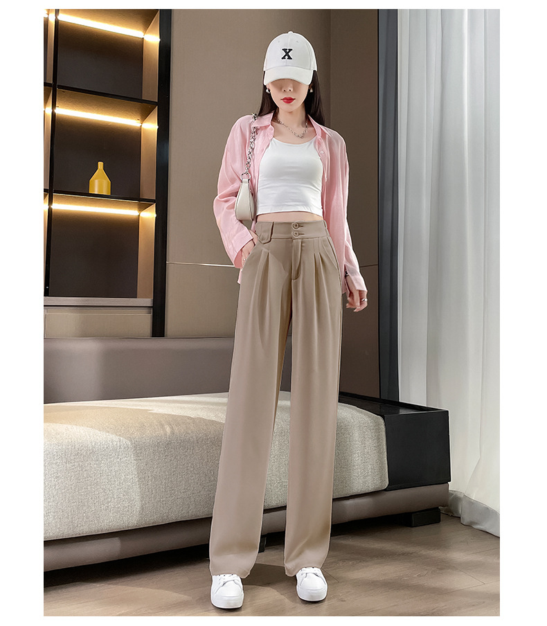 高腰西装裤女2024夏季新款窄版阔腿裤松紧弹力垂感裤子薄款直筒裤详情28