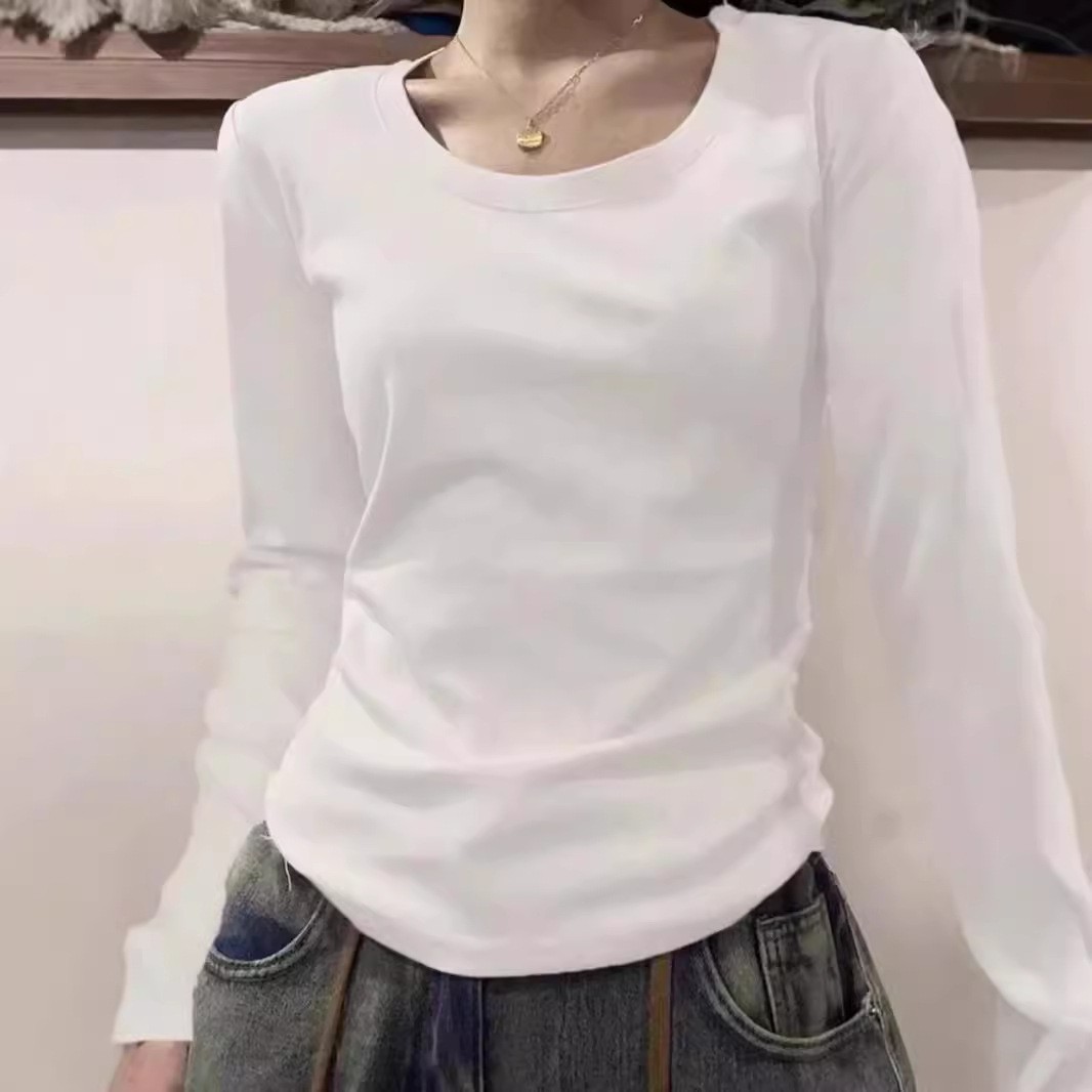 纯棉白色内搭打底衫长袖t恤女装秋冬季加厚修身正肩百搭上衣批发详情4