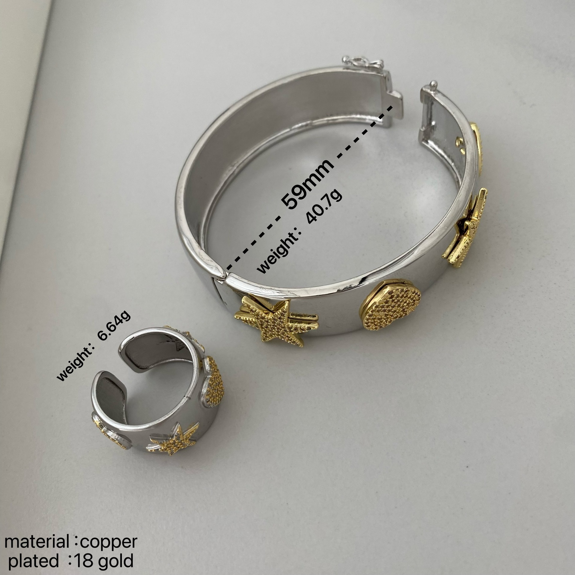 Wholesale of cross-border copper zircon hollow hexagonal star heart-shaped bracelets from Amazon in Europe and America with adjustable openings pic 5