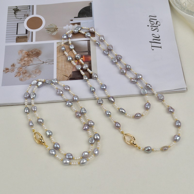 巴洛克珍珠项链女天然淡水真多麻灰毛衣链轻奢高级感原创设计颈链详情10