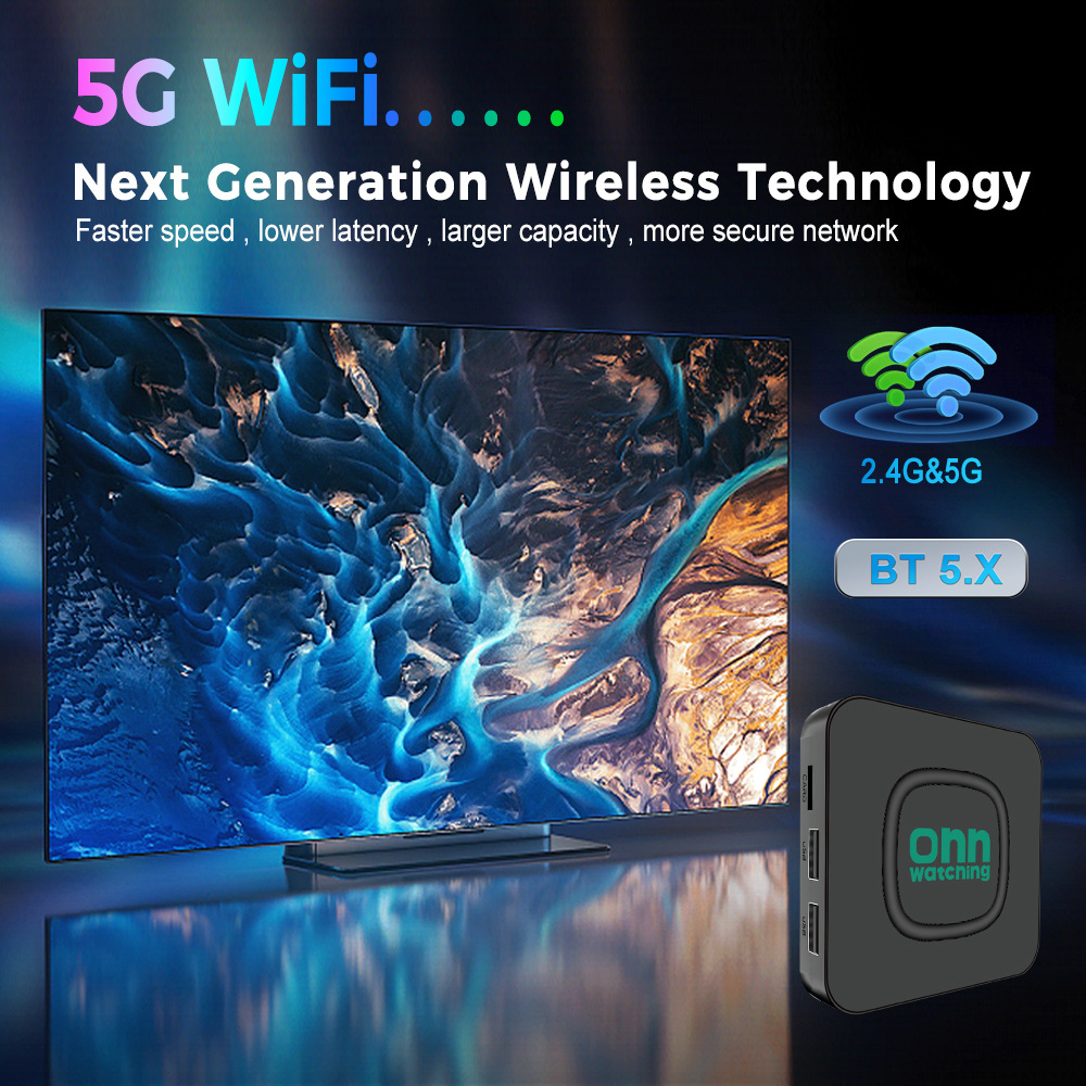 Верхний ящик onn H313S, двухчастотный WiFi4K hd, показывает, что андроид 10 является внешнеторговым телевизором pic 4