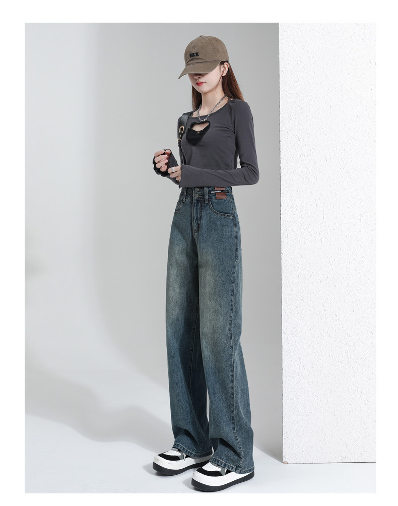 2025 New best-selling spring and autumn straight-leg slimming wide-leg jeans for petite women, high-waisted loose pants pic 15