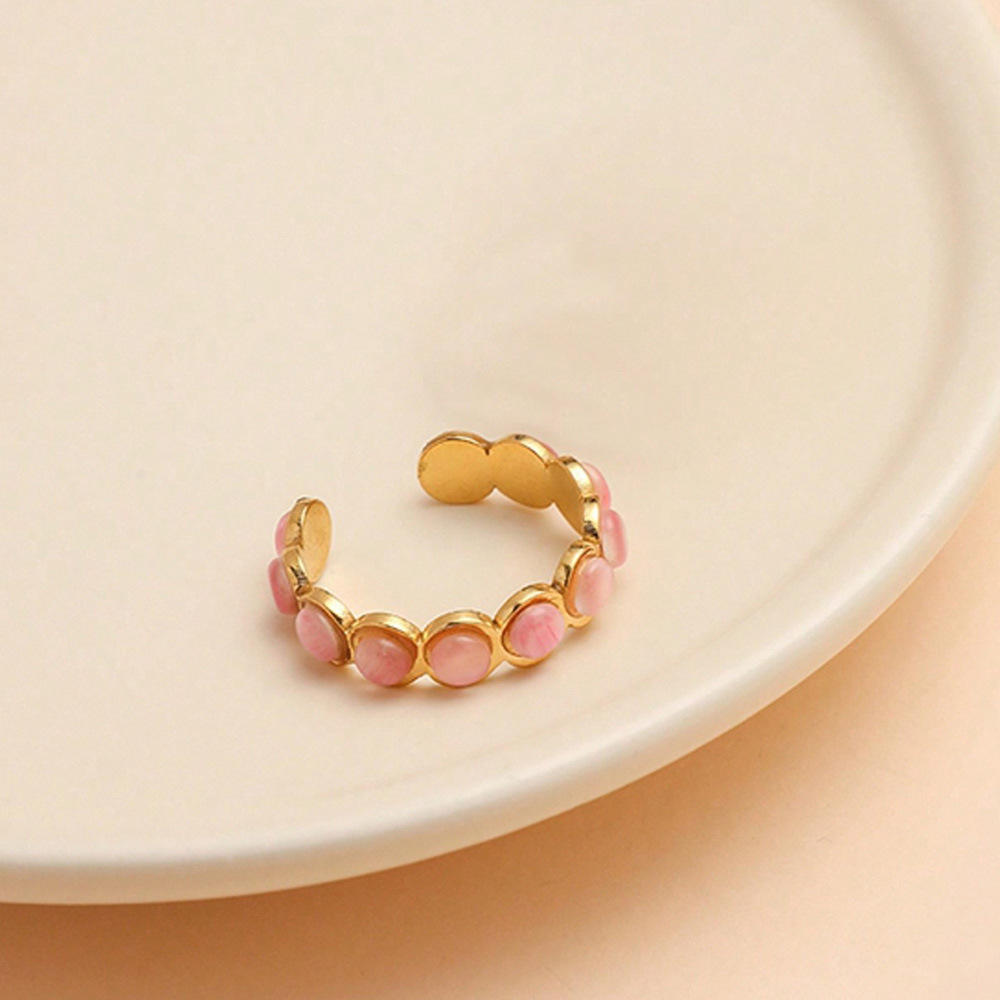 欧美跨境不锈钢戒指 珍珠开口戒指女轻奢高级感钛钢饰品批发厂家详情4