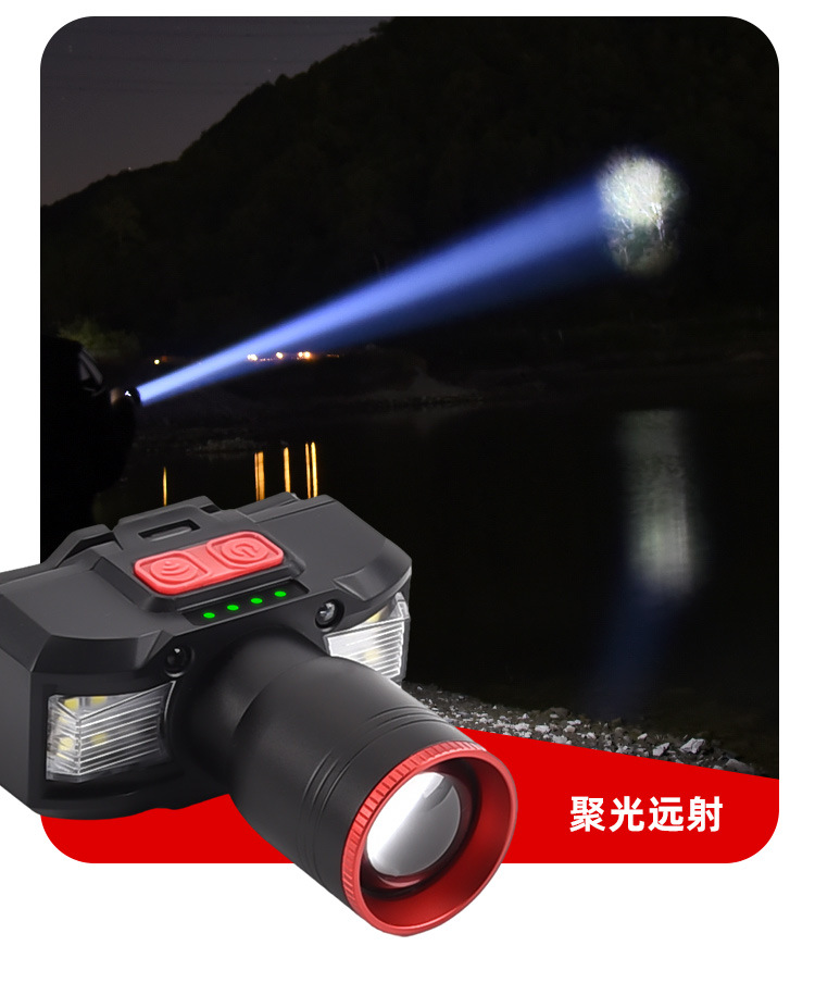 白激光芯片挥手感应头灯USB可充电户外头戴式夜钓灯白激光头灯详情5