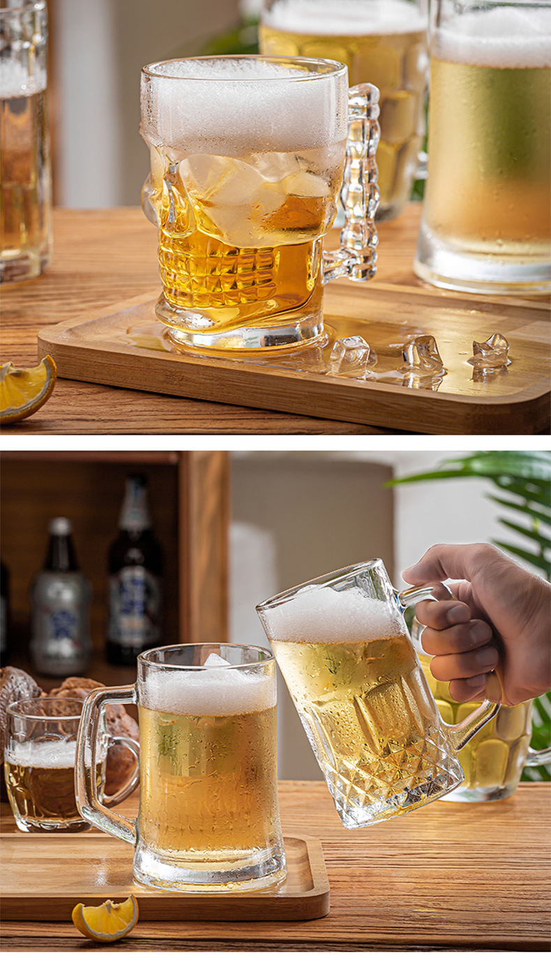 Large, thickened glass cups with handles, beer mugs without LIDS, tea houses, chess and card rooms, ktv bars, gifts, printed logos pic 11