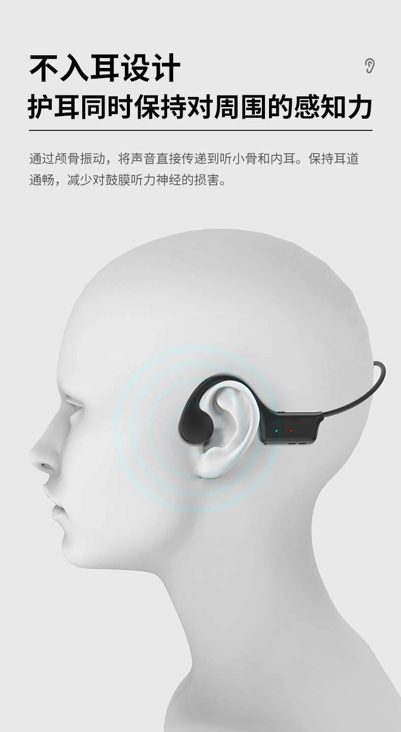 Amazon Cross-border Bone conduction Headphones Bluetooth 5.3 wireless sports headphones, no in-ear, ultra-long battery life, Huaqiangbei pic 3