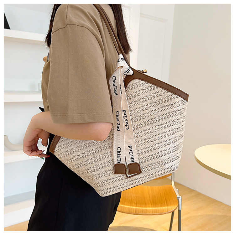 大容量托特包包女2025新款潮复古手提草编包百搭单肩编织包通勤包详情17