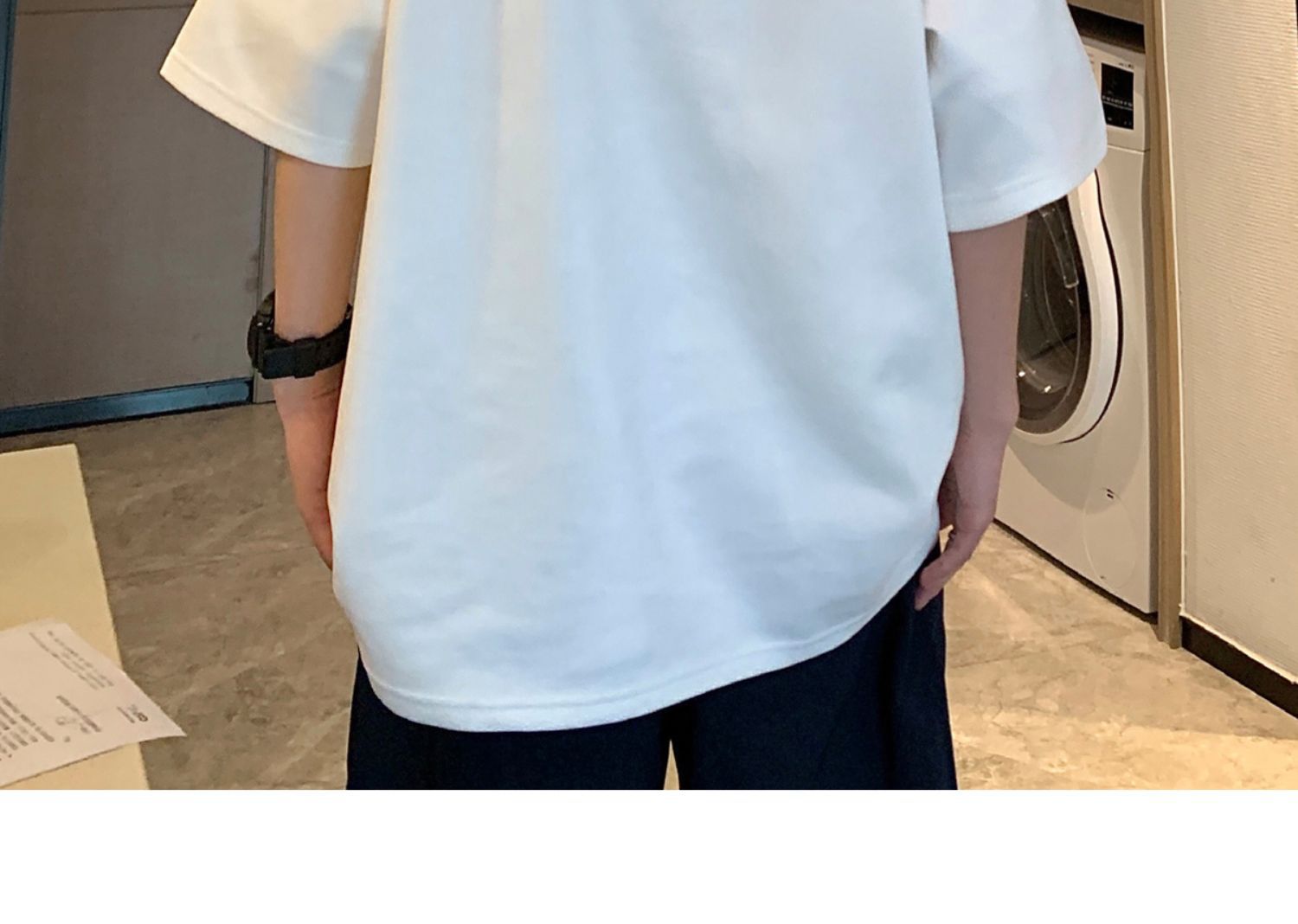 Avocado Green 320g heavyweight T-shirt for men, American retro suede short-sleeved, oversized small collar, three-quarter sleeve pic 21