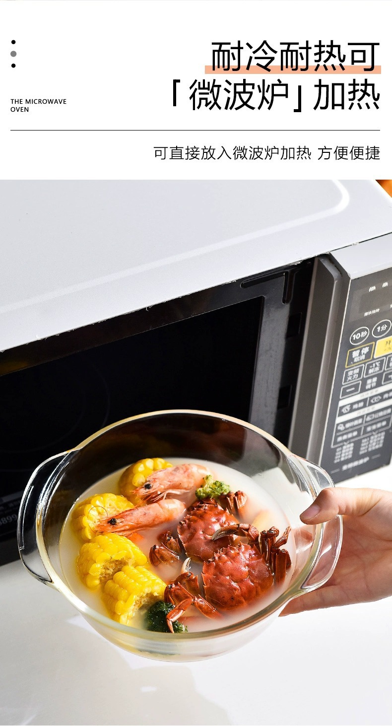 Household transparent high borosilicate glass heat-resistant crystal cooker with lid, microwave oven, oven glass bowls and plates, rice baking trays pic 7
