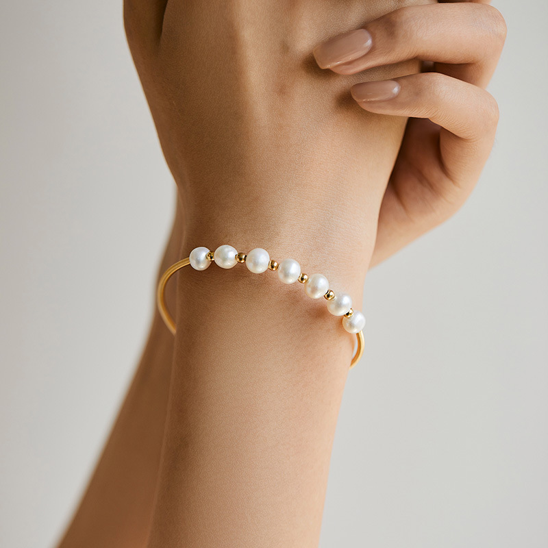 保色淡水珍珠手链质感真金电镀优雅贝珠手串手工气质复古欧美手饰详情20
