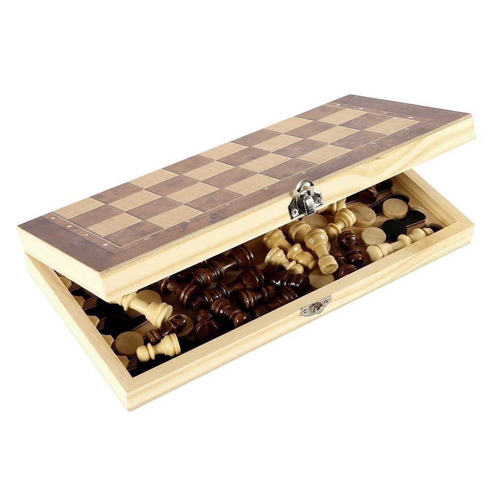 国际象棋游戏棋多功能黑白棋西洋棋三合一木质棋子可折叠大中小号详情4
