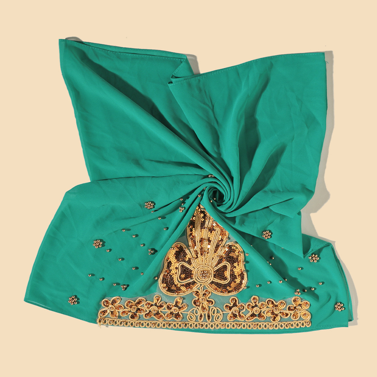 Wholesale of popular cross-border Amazon ethnic-style headscarves with fashionable rolled-up pearl chiffon and beaded long scarves pic 13