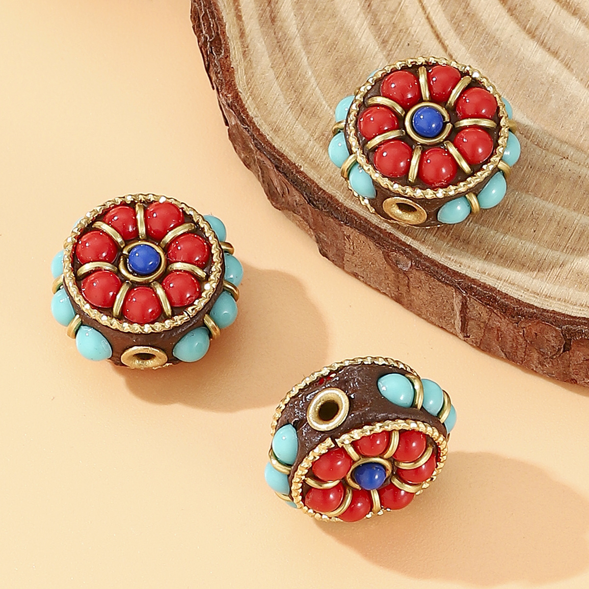 Retro Tibetan-style Nepalese hand-inlaid bucket bead ethnic style DIY jewelry accessories, partition bead back cloud bead pic 1
