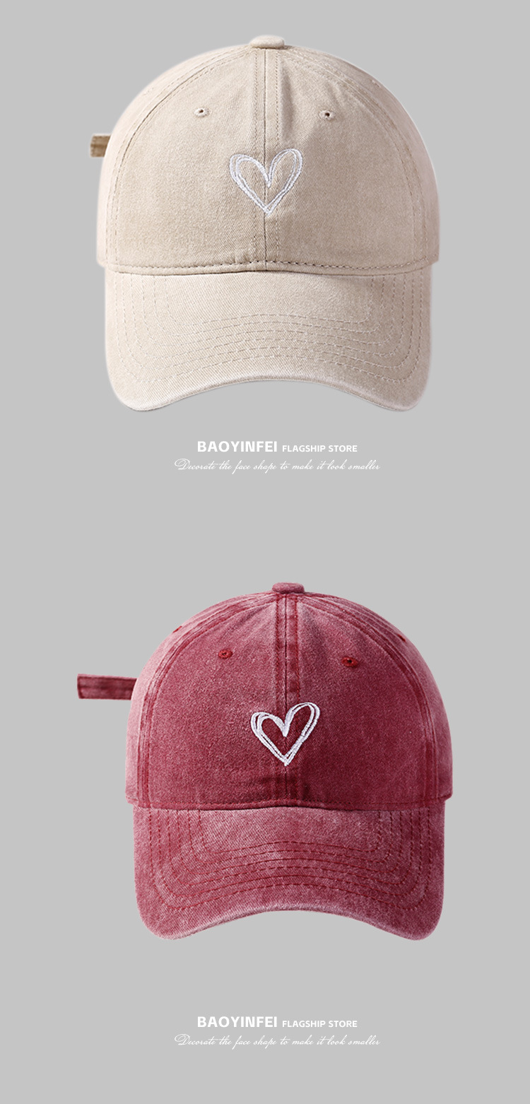 Washed denim baseball cap for women, retro and versatile to show off your face, small heart-shaped baseball cap, big head, wide brim, grey hat pic 9