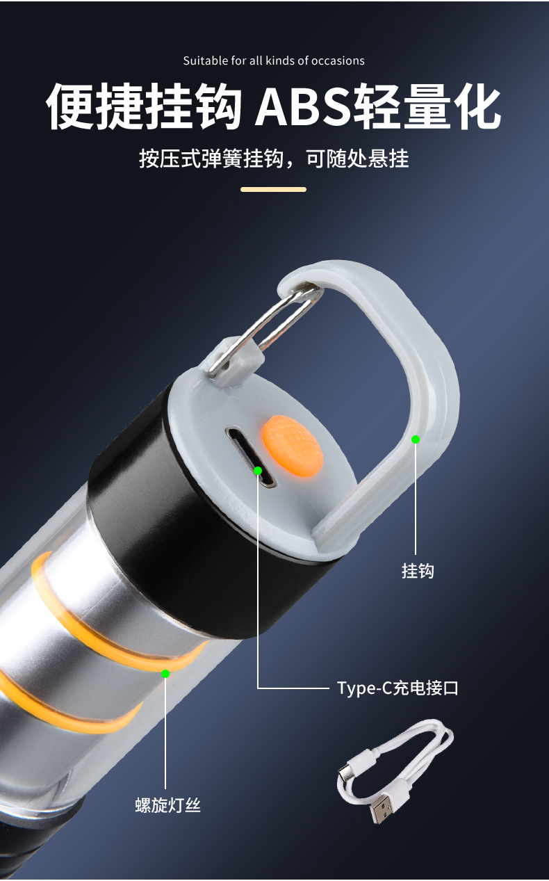 2025跨境新款迷你白激光强光手电筒充电便携led户外铝合金露营灯详情10