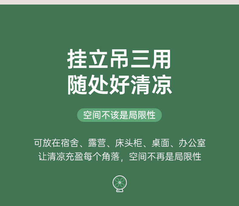 Desktop lamp lighting fan, home USB rechargeable wall-mounted electric fan, outdoor portable and suspended circulating fan pic 13