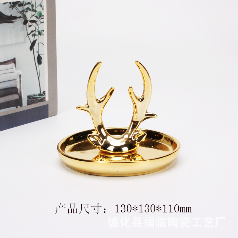 Nordic gold-plated ceramic handicrafts, gift jewelry plates, rings, watches, home storage plates, golden deer animal ornaments pic 22