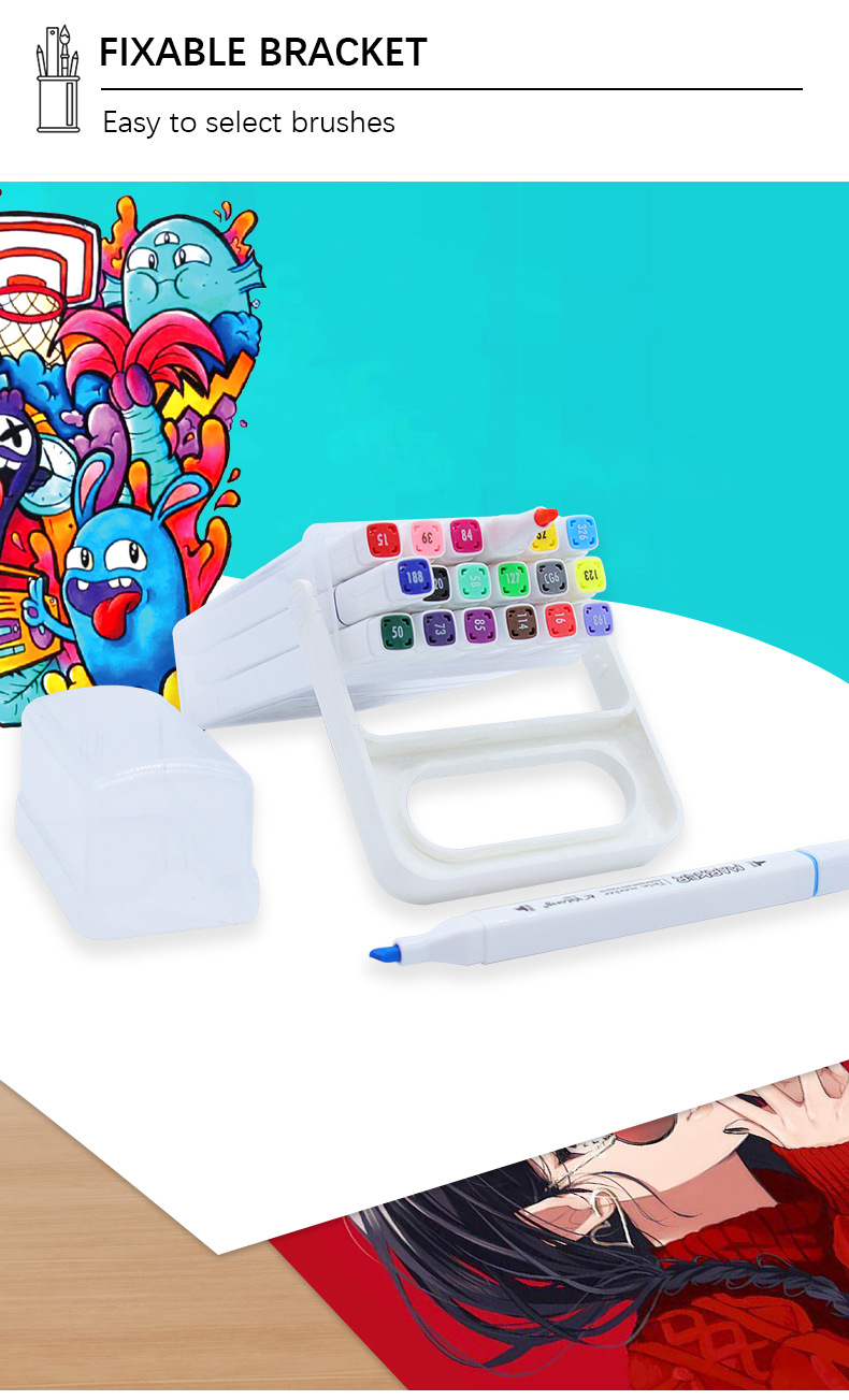 Yalong Cross-border high-quality student art Supplies: 18 color-marked double-brush pointed marker pens Marcadores pic 5