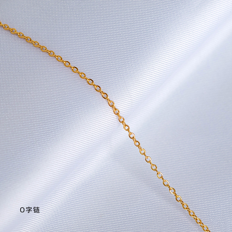 18K gold plain chain necklace for women, O-shaped chain, collarbone chain, snake bone, colored gold, titanium steel, fine single chain, rose gold, no pendant pic 6