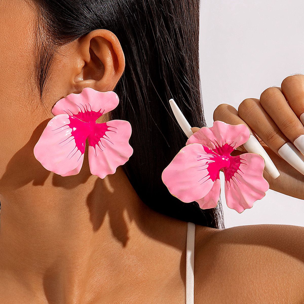 欧美跨境时尚清新布艺花朵流苏串珠优雅甜美情人节礼物耳坠耳环女详情17