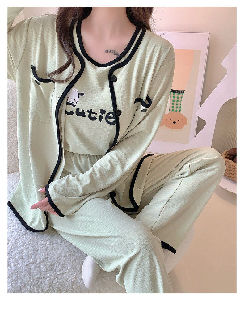 带胸垫睡衣女春秋长袖四件套夏季吊带背心可爱卡通2024新款家居服详情10