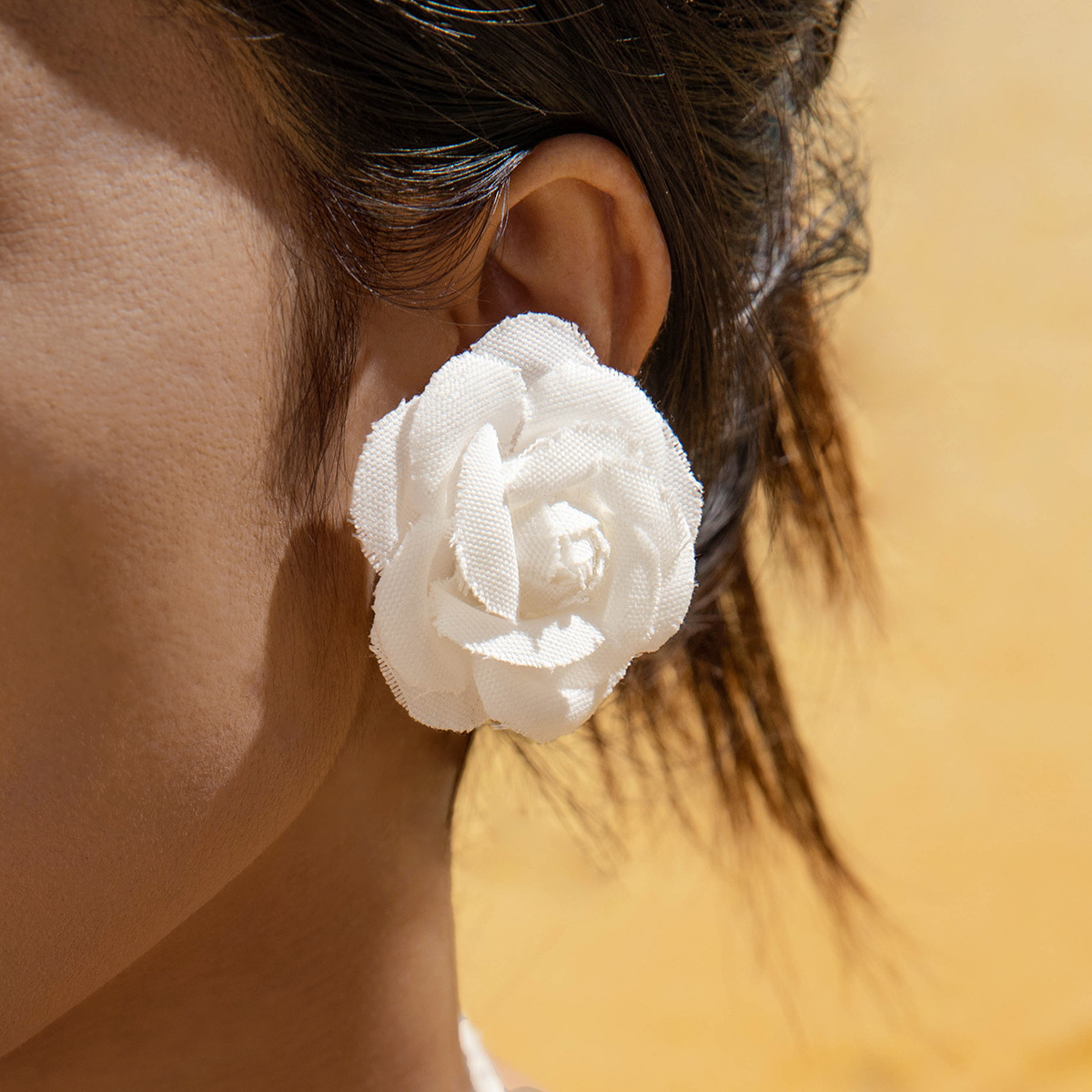 欧美跨境新款饰品 韩式蓬松大花朵耳环 高级绒布蕾丝多色耳饰套装详情16