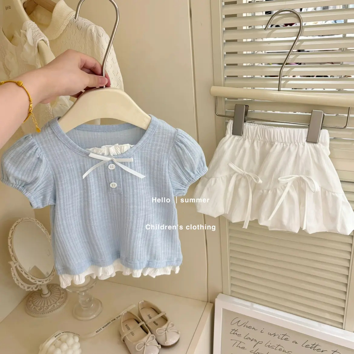 25 nuevo verano bebé niña floral coreano versión niño algodón manga corta camiseta set de dos piezas falda corta top pic 1