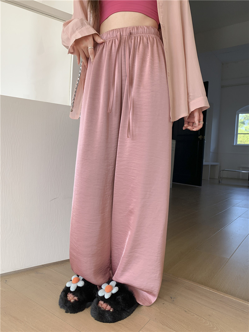 高腰松紧纵享丝滑珠光仿醋酸阔腿质感冰丝抽绳凉凉裤宽松阔腿裤女详情20