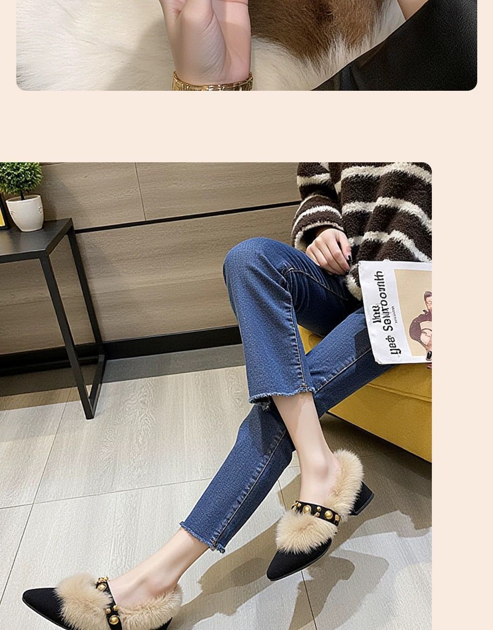 法式仙女风气质百搭一脚蹬毛毛鞋2025年秋冬新款外穿粗跟尖头单鞋详情4