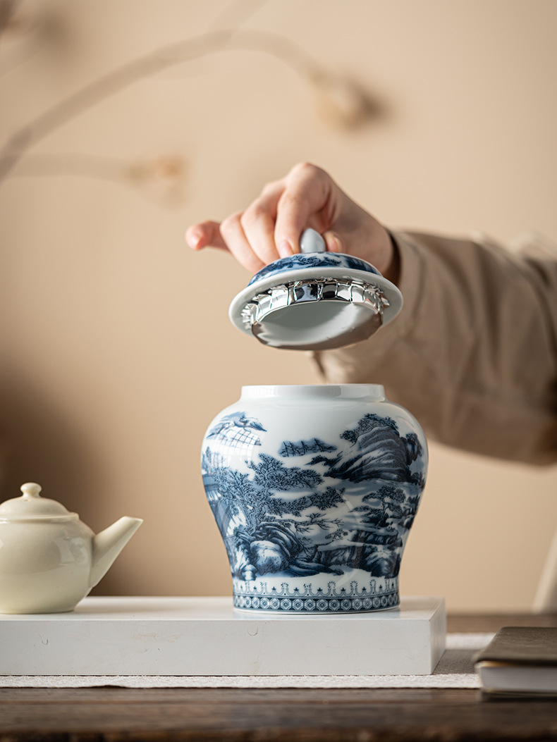 仿古茶叶礼盒包装空盒陶瓷山水茶叶罐龙井绿茶红岩茶通用定制logo详情14