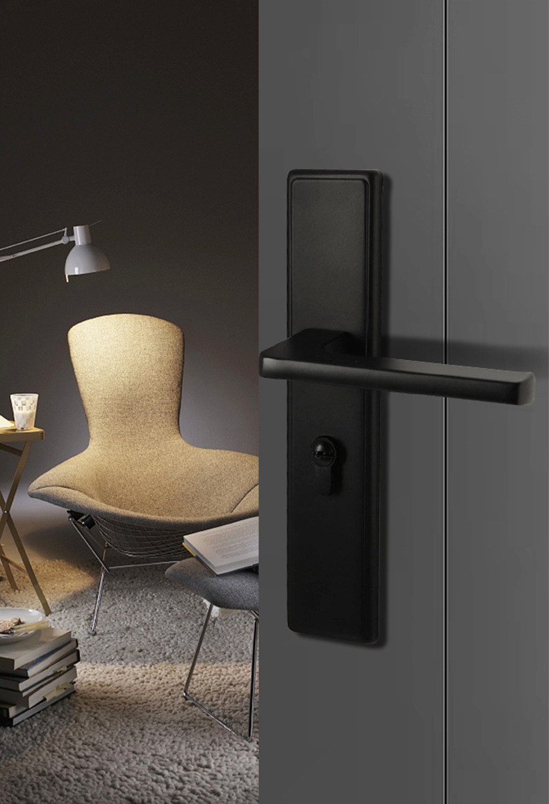 现代简约一体式室内门锁 卧室厨房静音磁吸黑色通用型木门执手锁详情12