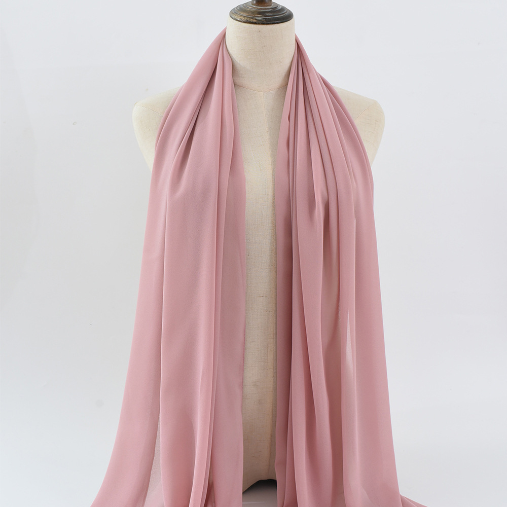 132S en stock solo color perla chiffon pañuelo de burbuja turbante para mujeres pañuelo largo bufanda seda para mujeres 70*180 oriente medio turbante pic 4
