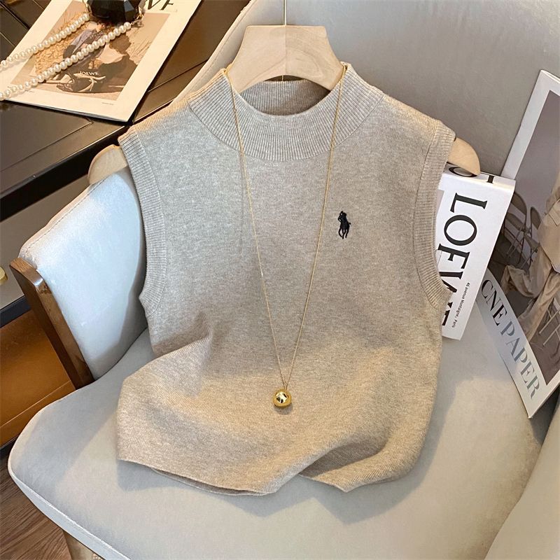 复古优雅高端半高领工字背心女2024春夏新款时尚气质内搭打底上衣详情1