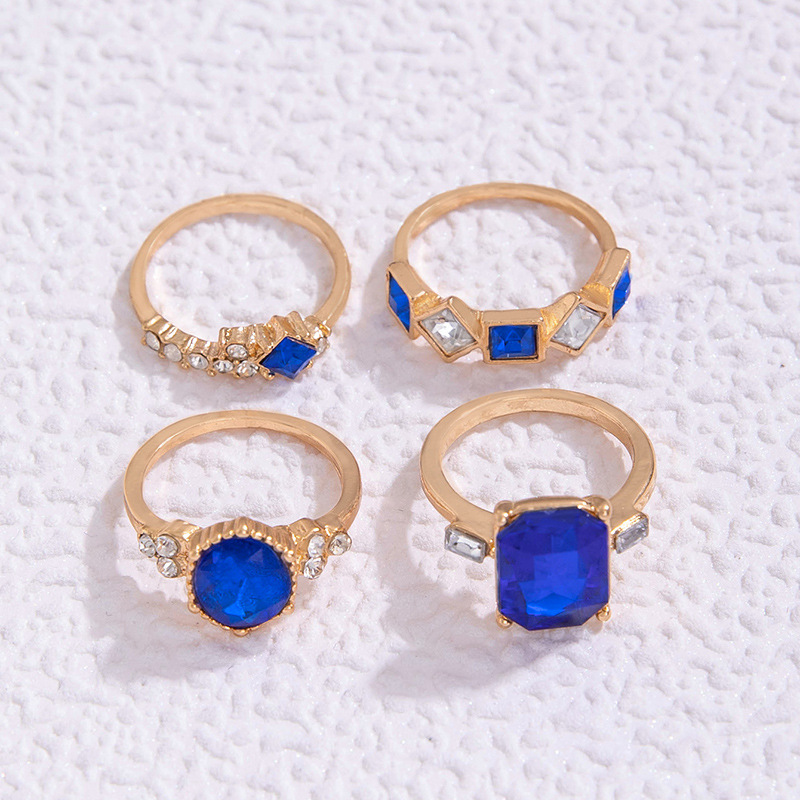 欧美流行饰品戒指手饰 蛇形爱心仿绿宝石镶钻ins风五件套戒指女详情44