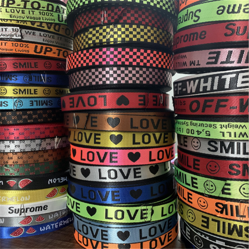 Black woven tape with text patterns, ribbed tape, ribbon woven tape, gradient scallion pink gauze tape pic 12