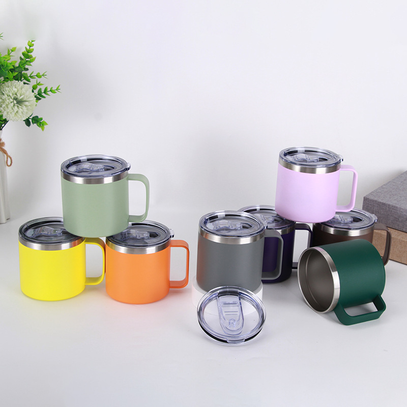 Cross-border 12oz and 14oz stainless steel handle cups, vacuum double-layer large-capacity insulated cups, household portable mugs pic 3