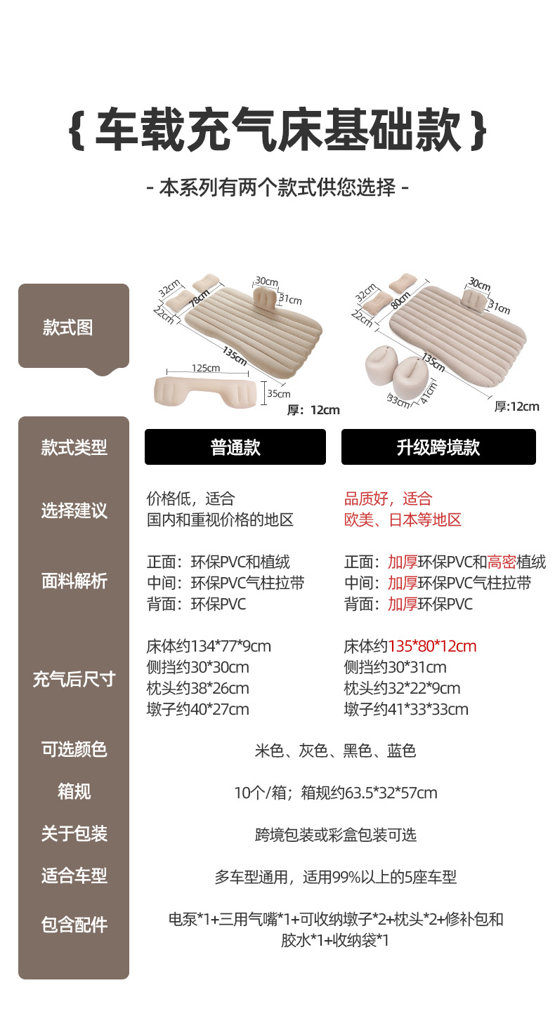 工厂现货汽车充气床pvc植绒车载充气床家用轿车旅行车载后排睡垫详情9