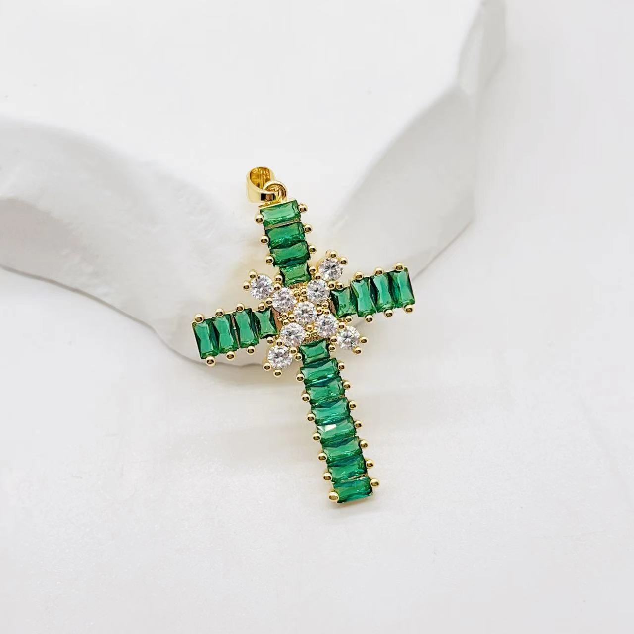 Cross-border European and American copper zircon cross color micro-inlaid pendant jewelry accessories DIY handmade necklace earrings pendant pic 2